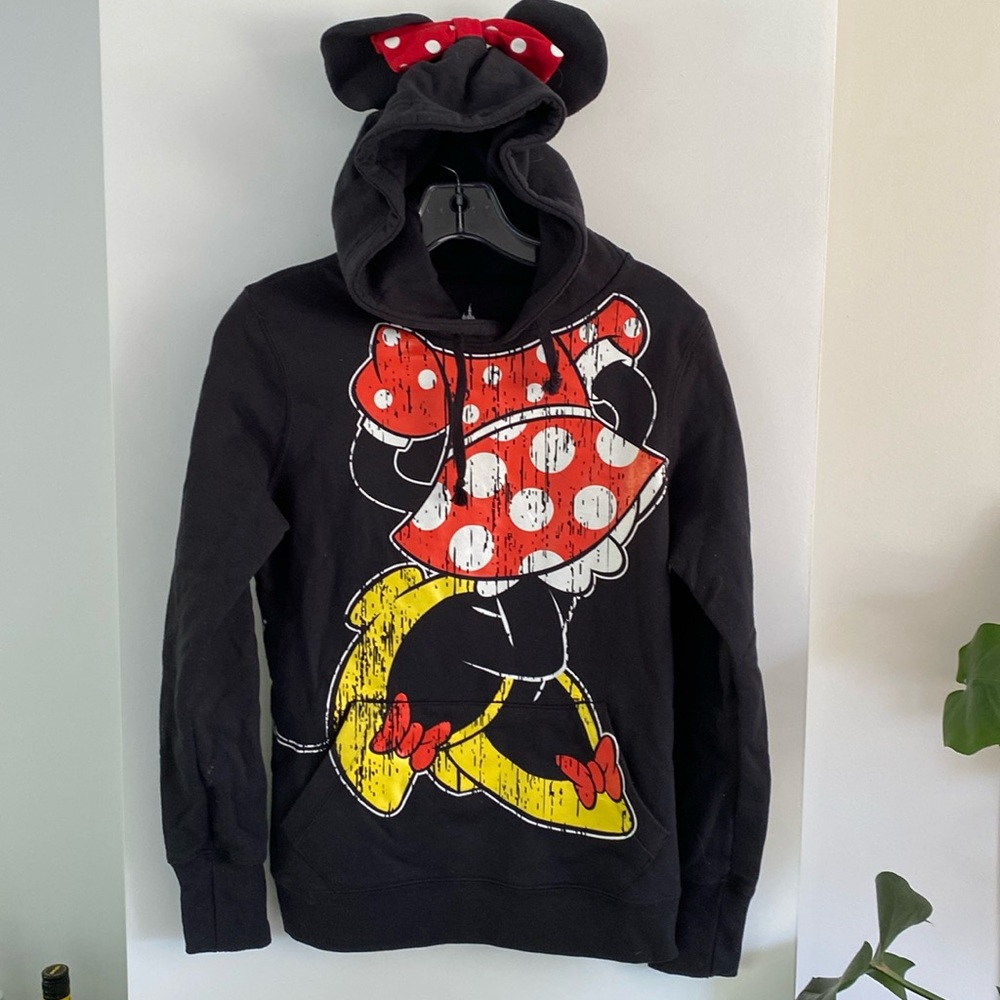 DISNEY PARKS MINNIE MOUSE black hoodie sweatshirt top sweater ears S